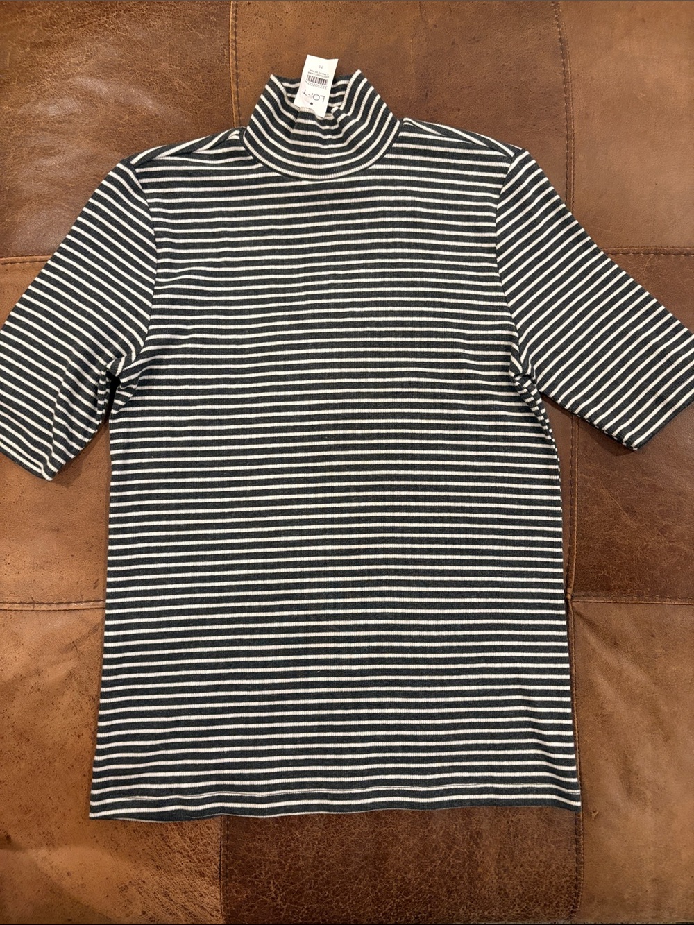 LOFT Grey and White Striped Turtleneck top